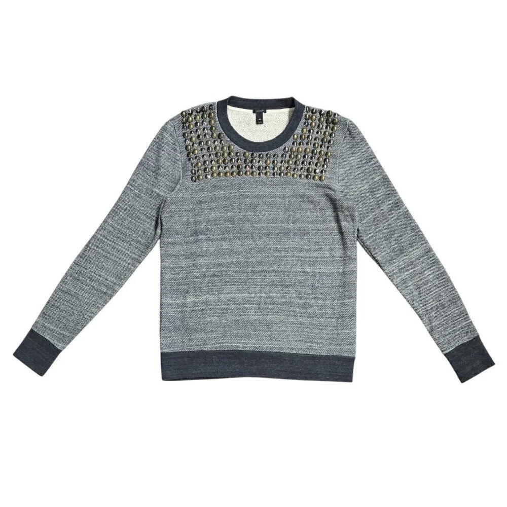 J. Crew 100% Cotton Gray Blue Marled Studded Sweater B1444 As Seen On TV